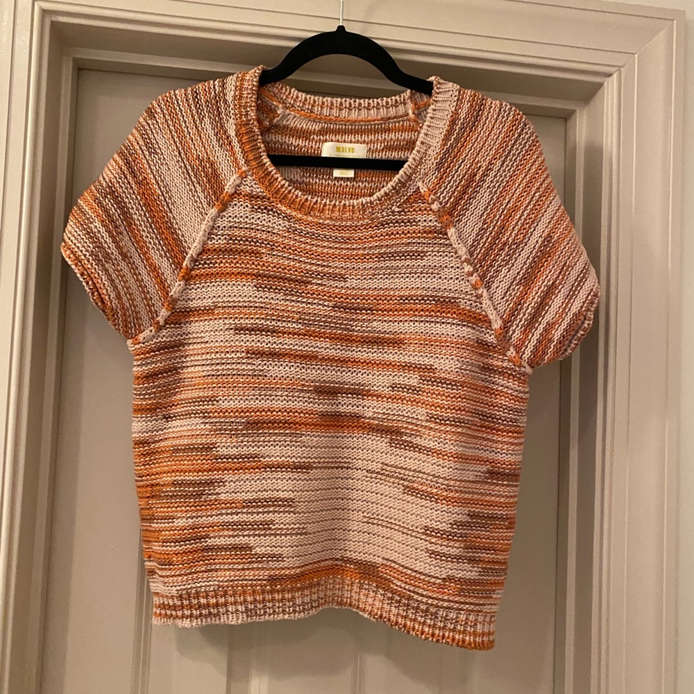 Maeve by Anthropologie Large Orange and Cream Knit Abstract Terracotta Vibes Top